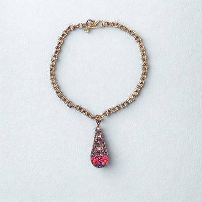 Teardrop Charm Floral Design Gold Chain Doll Necklace • 18 Inch Fashion Doll Jewelry