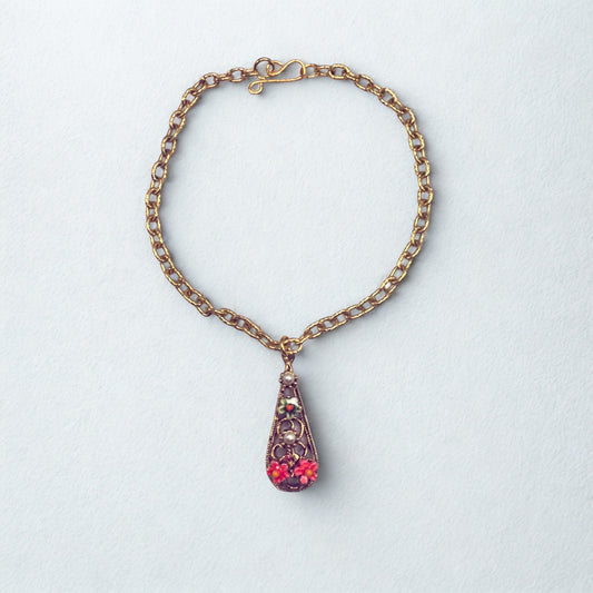 Teardrop Charm Floral Design Gold Chain Doll Necklace • 18 Inch Fashion Doll Jewelry