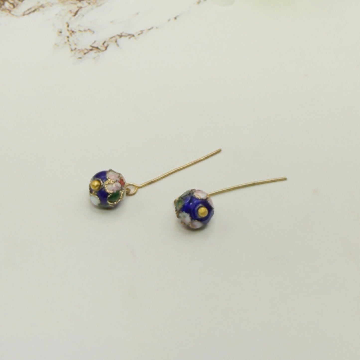Blue Cloisonné Floral Design Doll Earrings • 18 Inch Fashion Doll Jewelry