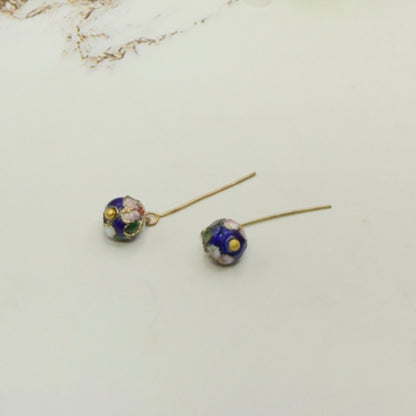 Blue Cloisonné Floral Design Doll Earrings • 18 Inch Fashion Doll Jewelry