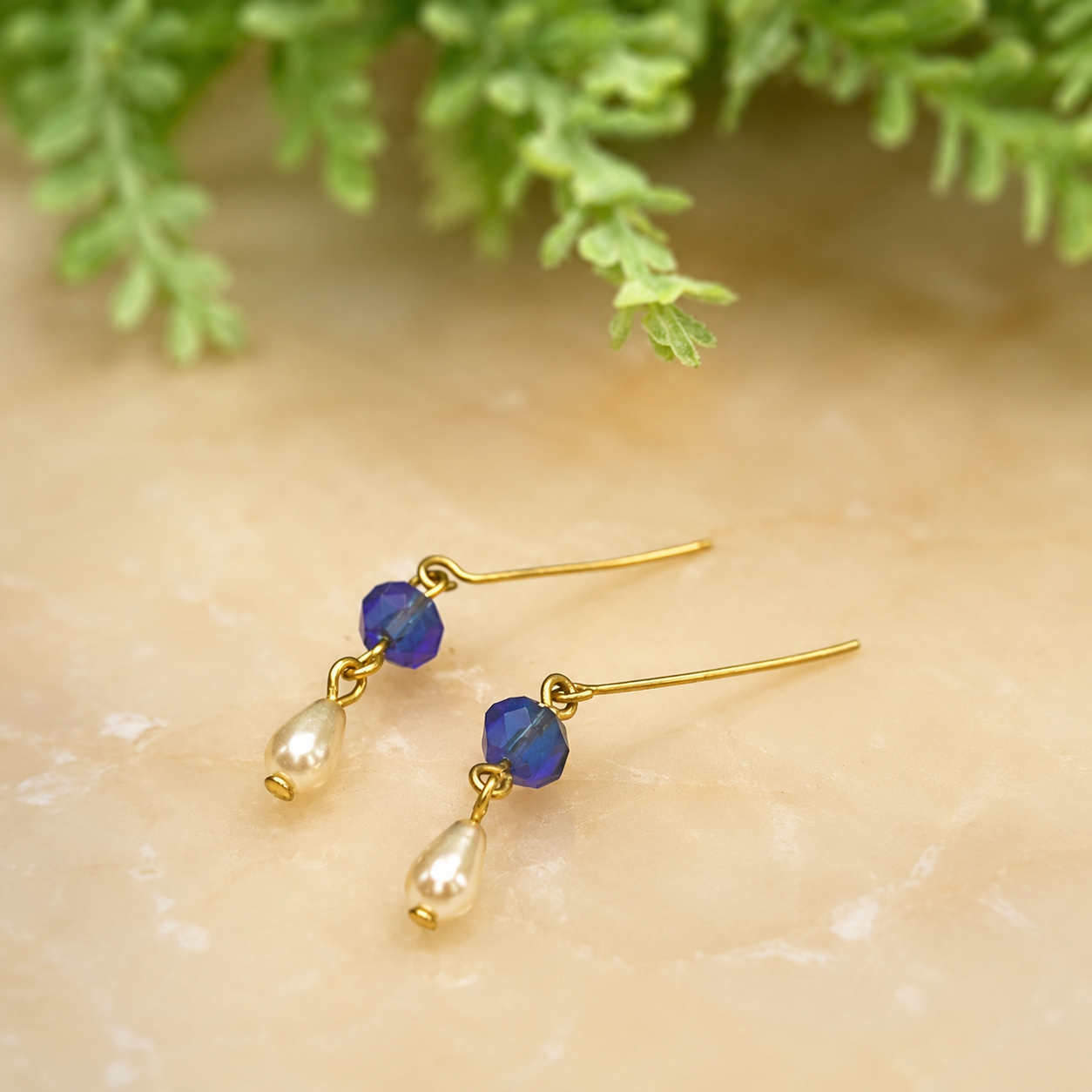 Blue Glass Crystal & Pearl Dangle Doll Earrings • 18 Inch Fashion Doll Jewelry
