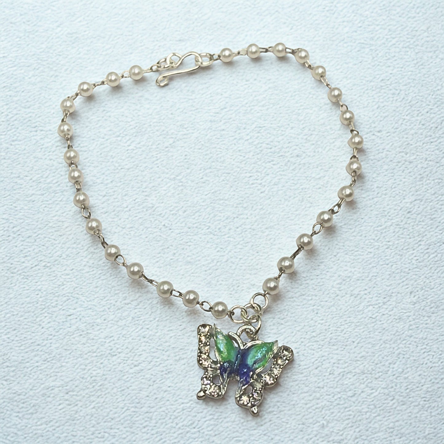 Turquoise Green Blue Butterfly Charm Pearl Beaded Doll Necklace • 18 Inch Fashion Doll Jewelry