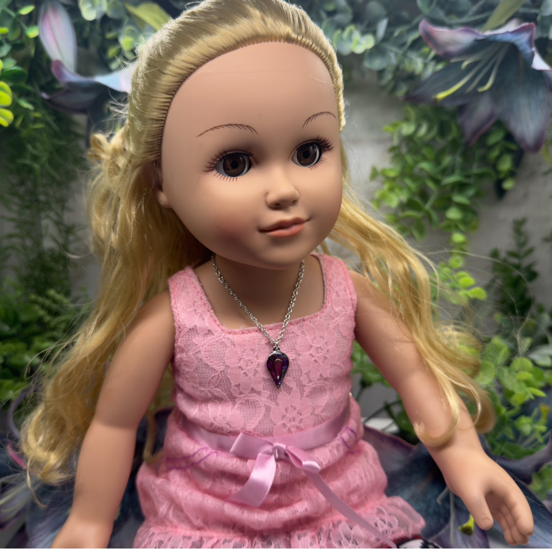 Teardrop Multi Color Abalone Charm Silver Chain Doll Necklace • 18” Doll Jewelry