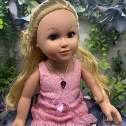 Teardrop Multi Color Abalone Charm Silver Chain Doll Necklace • 18” Doll Jewelry