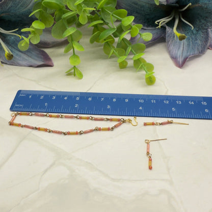 Pink Orange Glass Doll Necklace Earrings Set • 16” Fashion Doll Jewelry