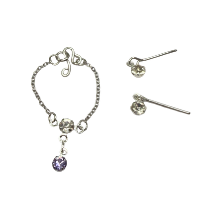 Clear & Light Purple Silver Doll Necklace & Earrings • 16 Inch Fashion Doll Jewelry