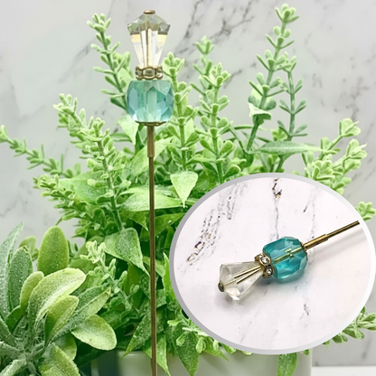Turquoise Blue Glass Crystal -  Rhinestone Gold Tone 6” Pin • Hatpin - Stick Pin