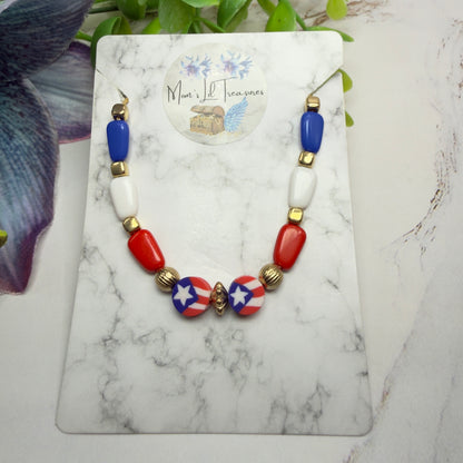 Red White Blue Beaded Flag Charm Doll Necklace for 18 Inch Fashion Doll