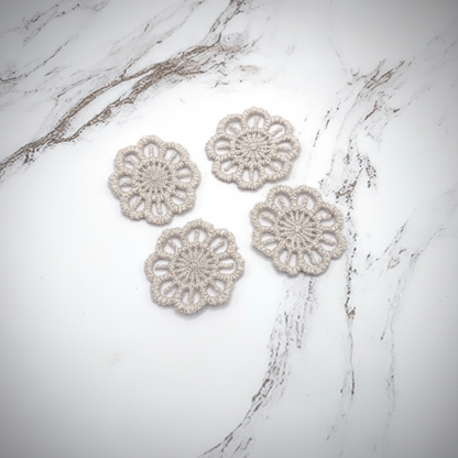 Set Of Four Beige Crochet Fabric Doily Doilies • Dollhouse Decor Miniatures