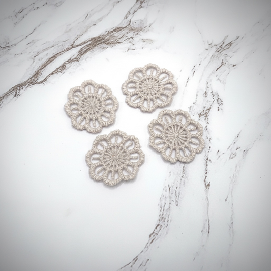 Set Of Four Beige Crochet Fabric Doily Doilies • Dollhouse Decor Miniatures