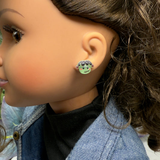 Frankenstein Monster Halloween Stud Doll Earrings • 18 Inch Fashion Doll Jewelry