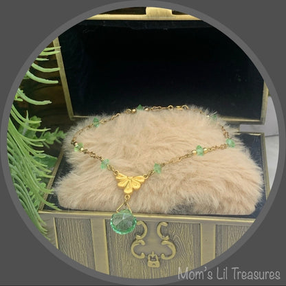 Green Glass Crystal Pendant Gold Doll Necklace • 18 Inch Fashion Doll Jewelry