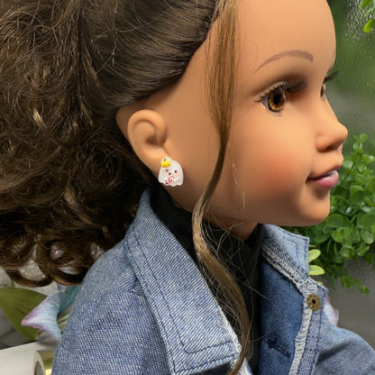 Ghost Pumpkin Hat Halloween Stud Doll Earrings • 18 Inch Fashion Doll Jewelry