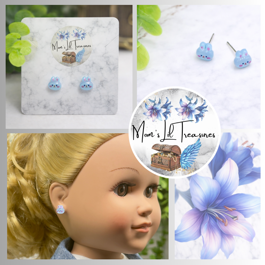 Light Blue Bunny Easter Post Doll Earrings • 18 Inch Fashion Doll Jewelry