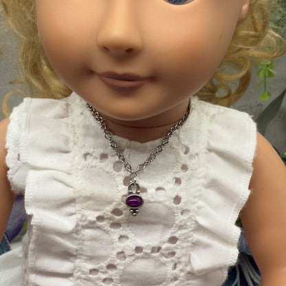 Purple Burgundy Enamel Charm Silver Chain Doll Necklace• 18 Inch Fashion Doll Jewelry