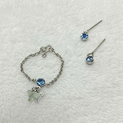 Blue Rhinestone Silver Butterfly Charm Doll Necklace & Earrings for 10-12 Inch Fashion Dolls 1:6