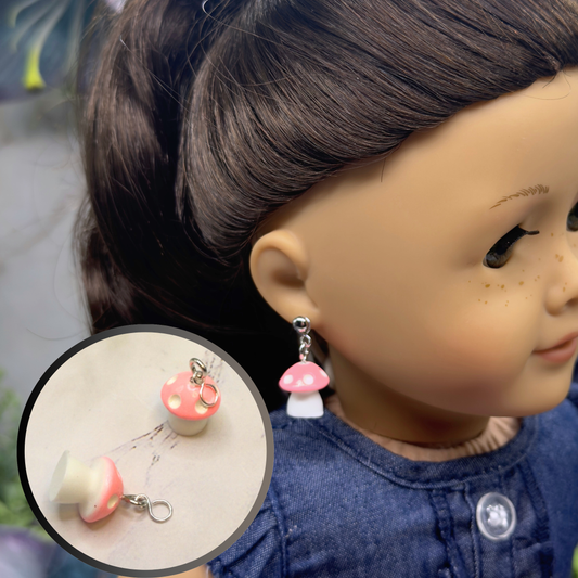 Pink White Mushroom Doll Earring DANGLE ONLY • 18” Fashion Doll Jewelry