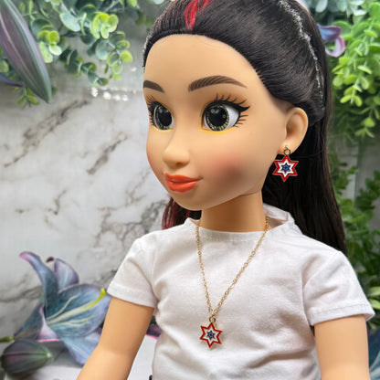 Red White Blue Star Charm Doll Necklace & Earrings Set for 18 Inch Fashion Doll