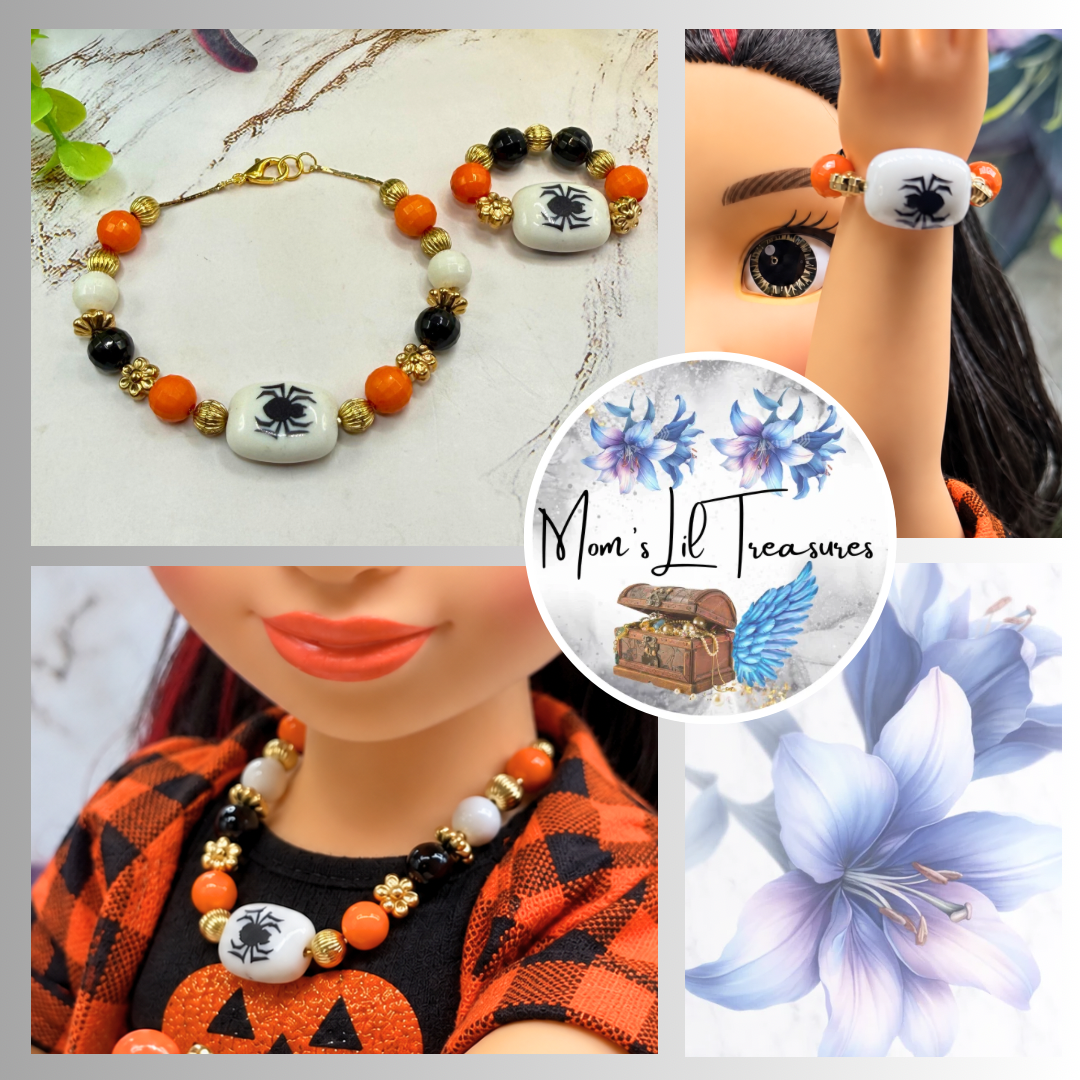 Halloween Spider Necklace and Stretch Bracelet Set | for 18 Inch Fashion Doll