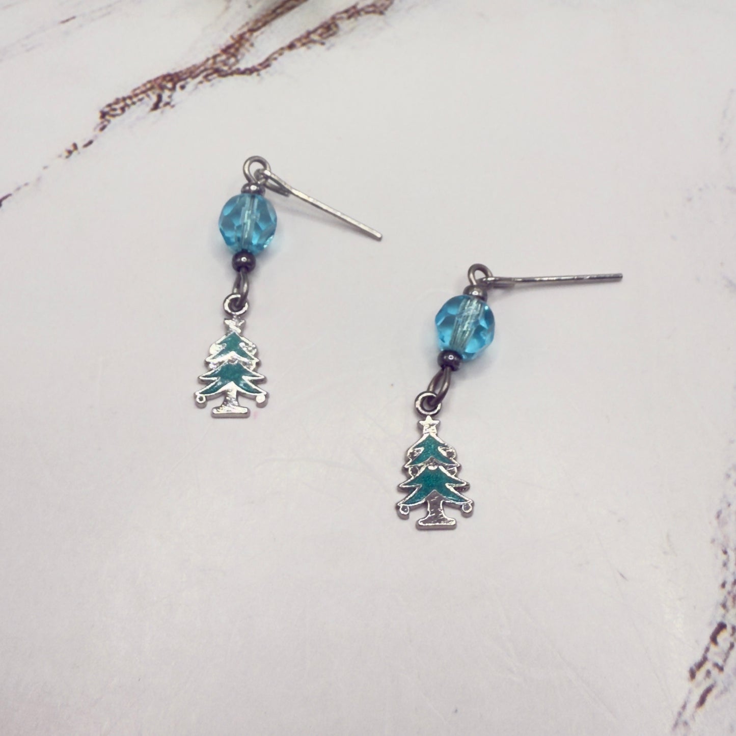 Winter Tree Turquoise Blue Glass Crystal Dangle Doll Earrings • 18 Inch Fashion Doll Jewelry
