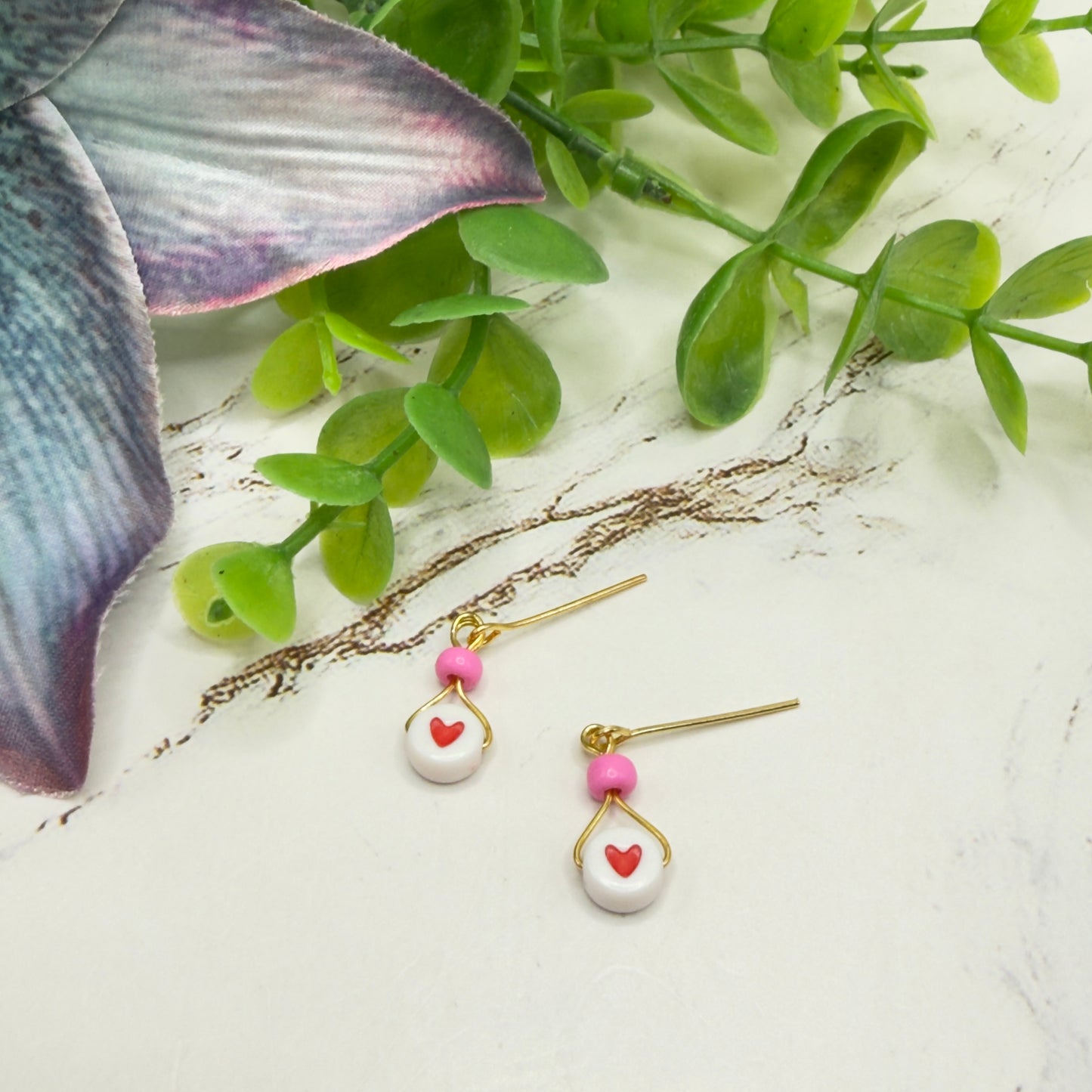 Valentine’s Day Pink Bead Red Heart Dangle Doll Earrings • 18 Inch Fashion Doll Jewelry