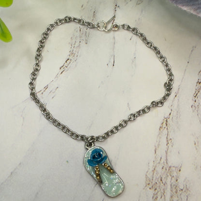 Blue Flip Flip Sandal Rose Accent Charm Silver Doll Necklace• 18 Inch Fashion Doll Jewelry