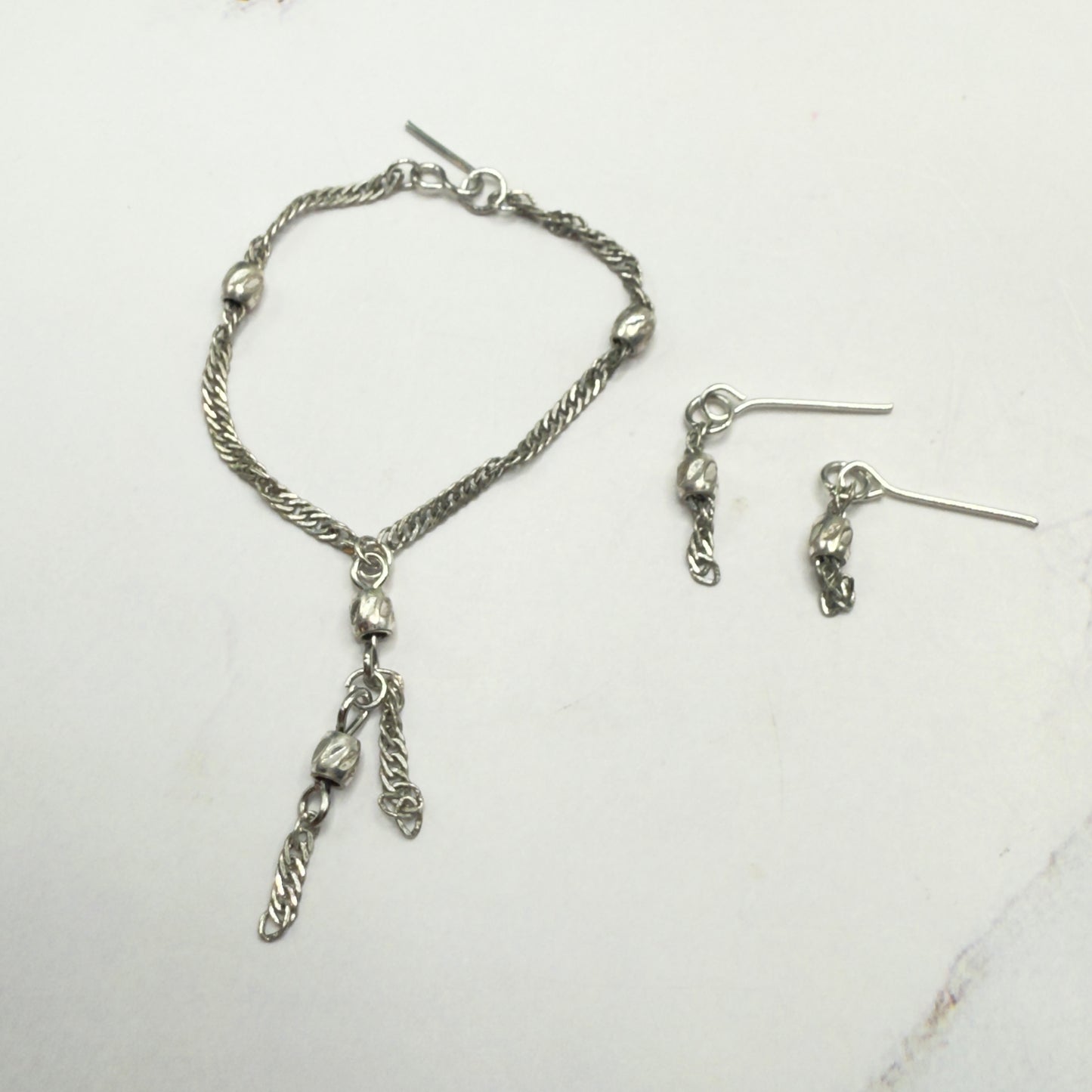 Silver Chain Beaded Tassel Style Doll Necklace & Earring • 16 Inch Fashion Doll Jewelry