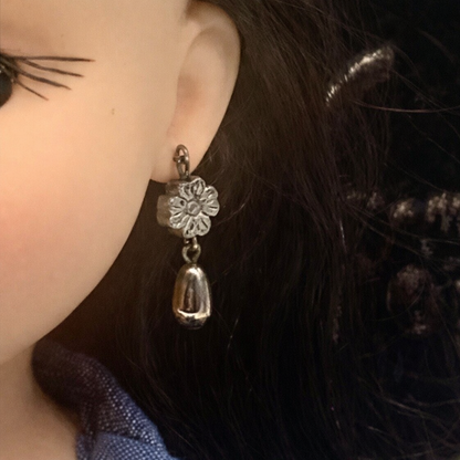Silver Pewter Daisy Flower Teardrop Doll Earrings • 18 Inch Fashion Doll Jewelry