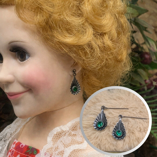 Green Rhinestone Silver Teardrop Doll Earrings for 18-22” Vintage Doll  Jewelry
