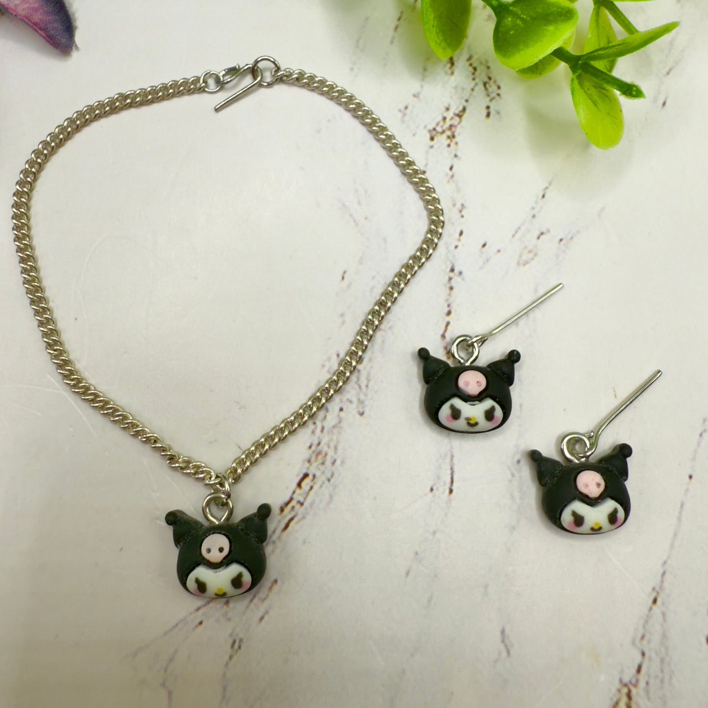 KUROMI Charm Sanrio Doll Necklace & Earrings Set • 18 Inch Fashion Doll Jewelry