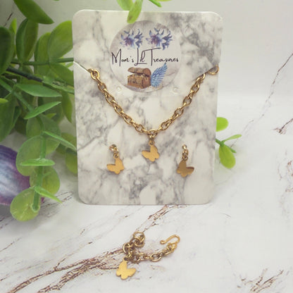 Butterfly Charm Gold Necklace Earrings Bracelet Set • 16 Inch Fashion Doll Jewelry