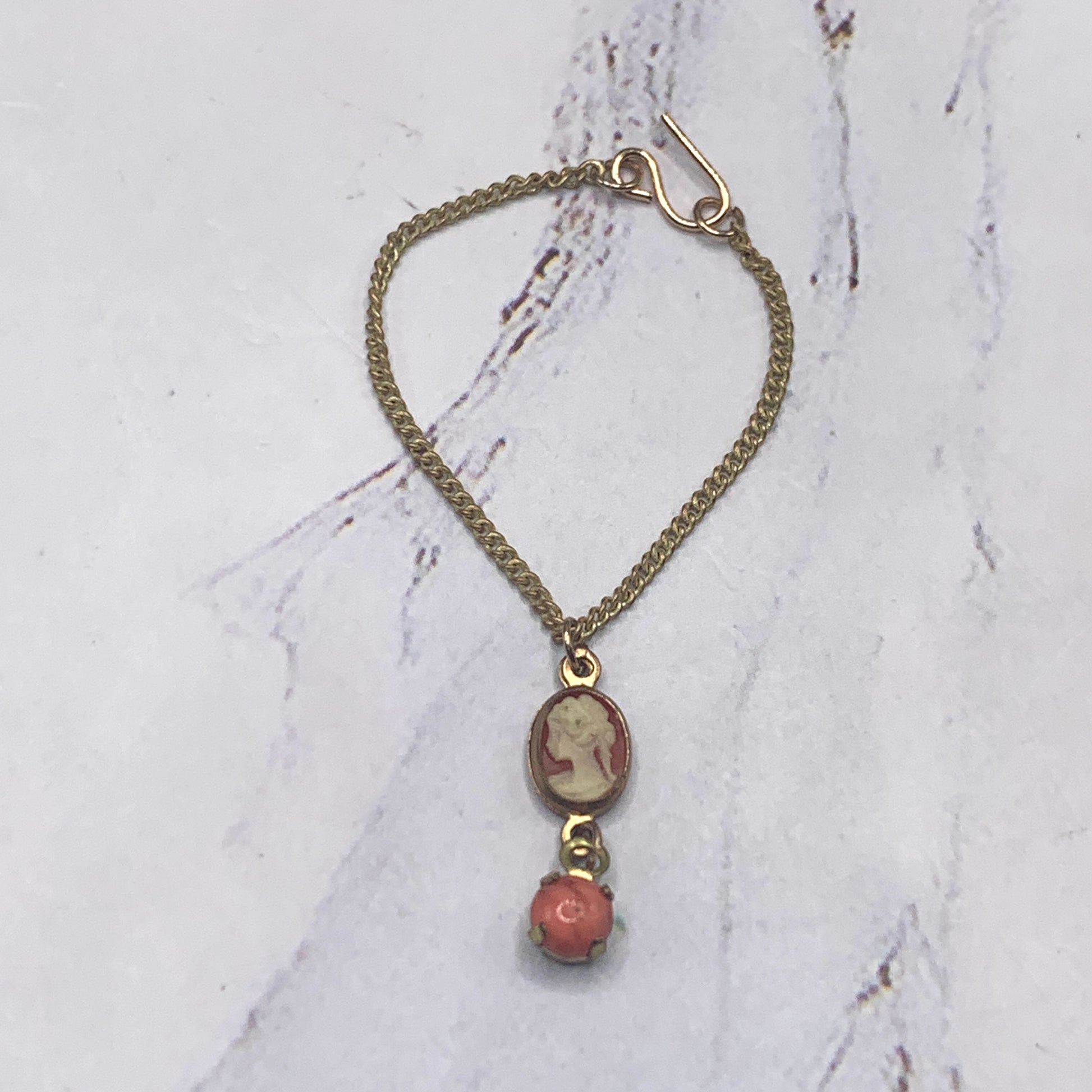 Coral Cameo Pendant Gold Chain Doll Necklace • 16” Fashion Doll Necklace