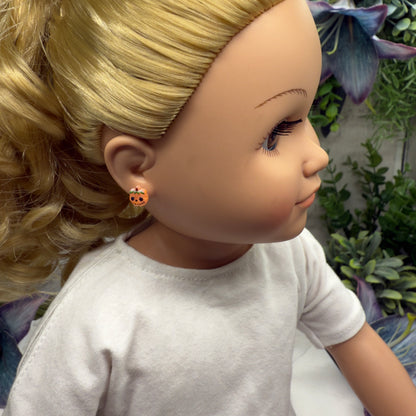 Pumpkin Halloween Silicone Plastic Post Doll Earrings • 18 Inch Fashion Doll Jewelry