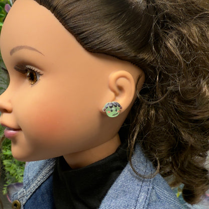 Frankenstein Monster Halloween Stud Doll Earrings • 18 Inch Fashion Doll Jewelry