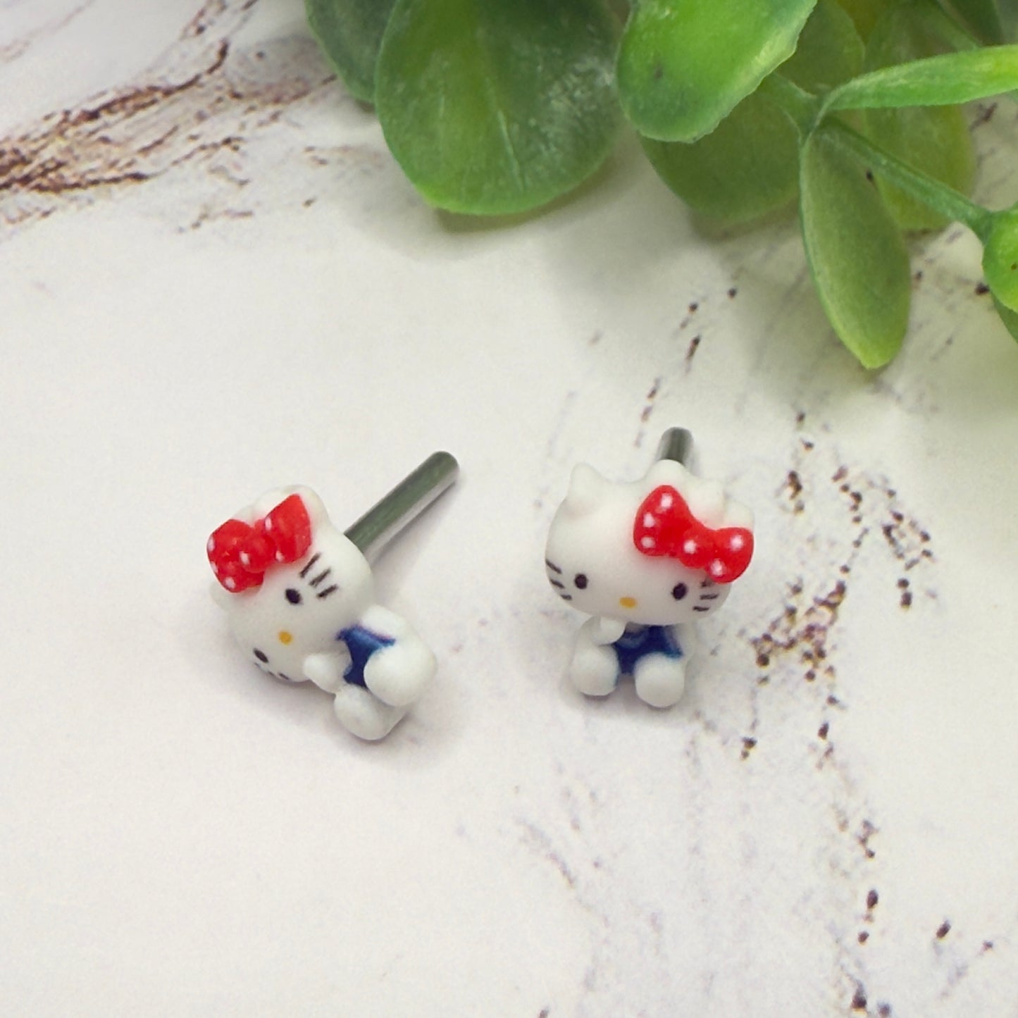 Hello Cat Kitty Red Polka Dot Bow Post Doll Earrings • 2mm Post for 18 Inch Fashion Doll