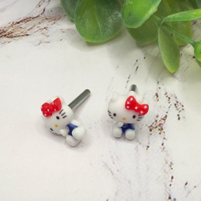 Hello Cat Kitty Red Polka Dot Bow Post Doll Earrings • 2mm Post for 18 Inch Fashion Doll