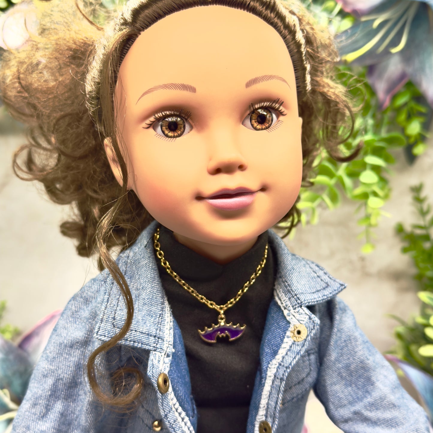 Purple Bat Charm Halloween Doll Necklace • 18 Inch Fashion Doll Jewelry