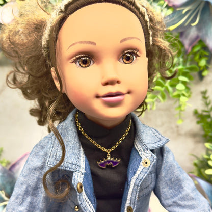 Purple Bat Charm Halloween Doll Necklace • 18 Inch Fashion Doll Jewelry