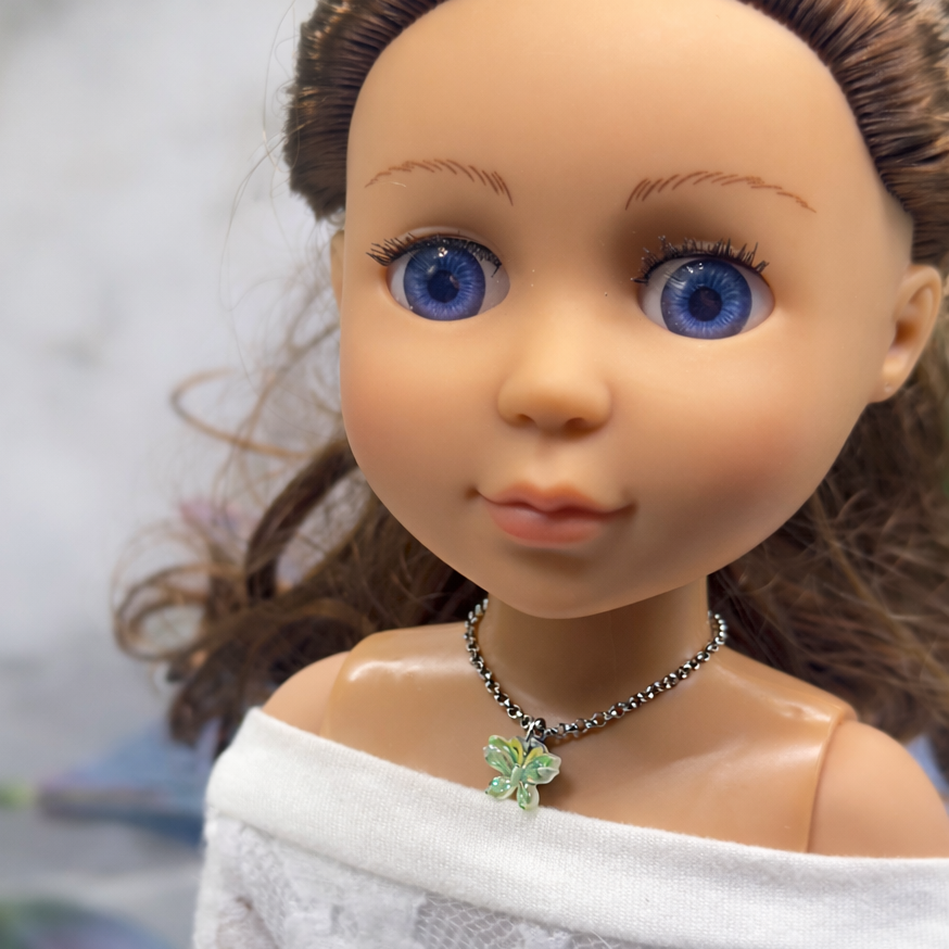 Green Yellow Butterfly Charm Silver Doll Necklace • 14 Inch Fashion Doll Jewelry