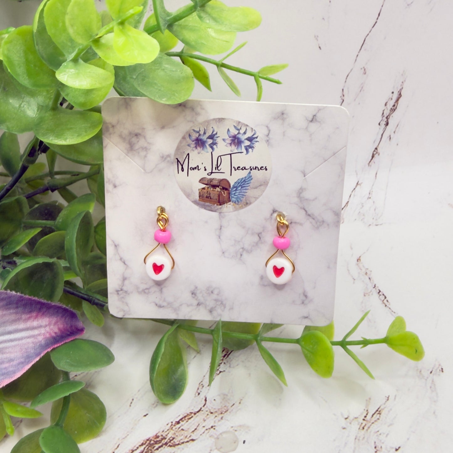 Valentine’s Day Pink Bead Red Heart Dangle Doll Earrings • 18 Inch Fashion Doll Jewelry