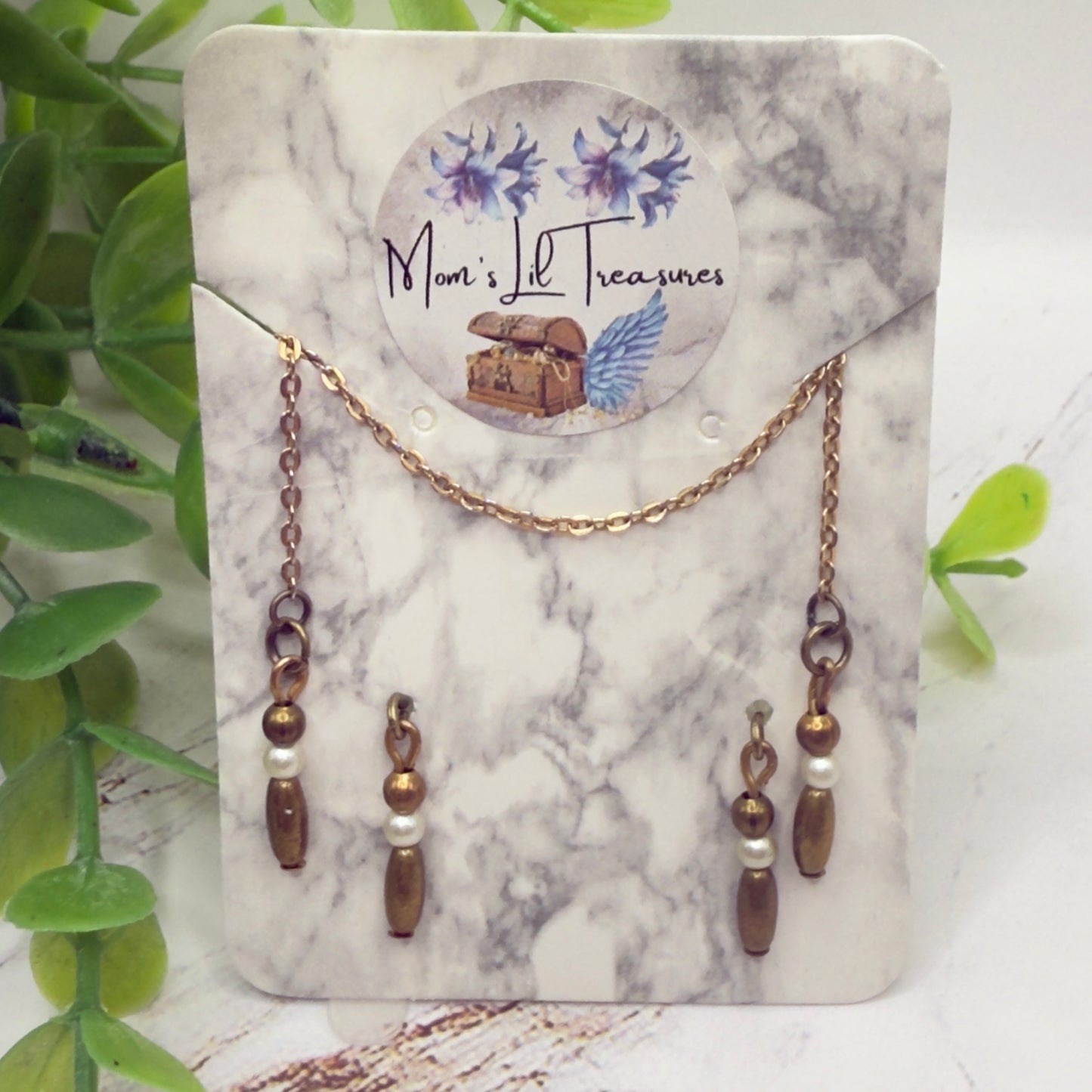 Brass Bronze Pearl Drop Wrap Doll Necklace / Belt & Earrings • 10-12 Inch Fashion Doll Jewelry 1:6