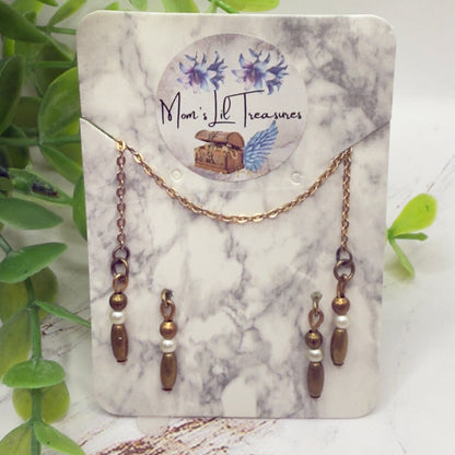 Brass Bronze Pearl Drop Wrap Doll Necklace / Belt & Earrings • 10-12 Inch Fashion Doll Jewelry 1:6