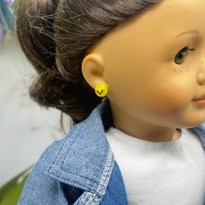 Yellow Chick Face Easter Post Doll Earrings • 2mm Post for 18 Inch Fashion Doll