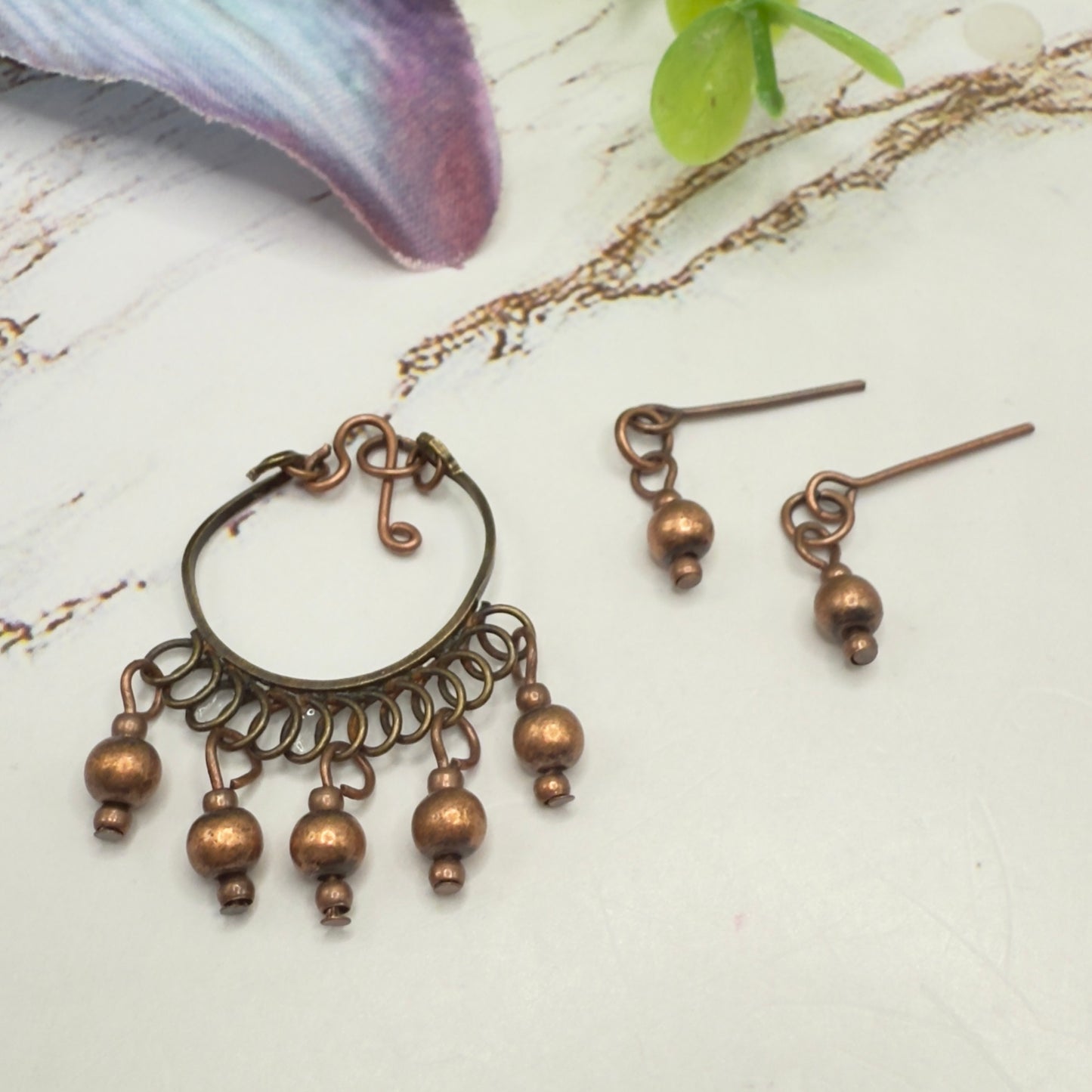 Bronze Copper Beaded Collar Style Necklace & Earrings Set  • 10-12 Inch Fashion Doll Jewelry 1:6