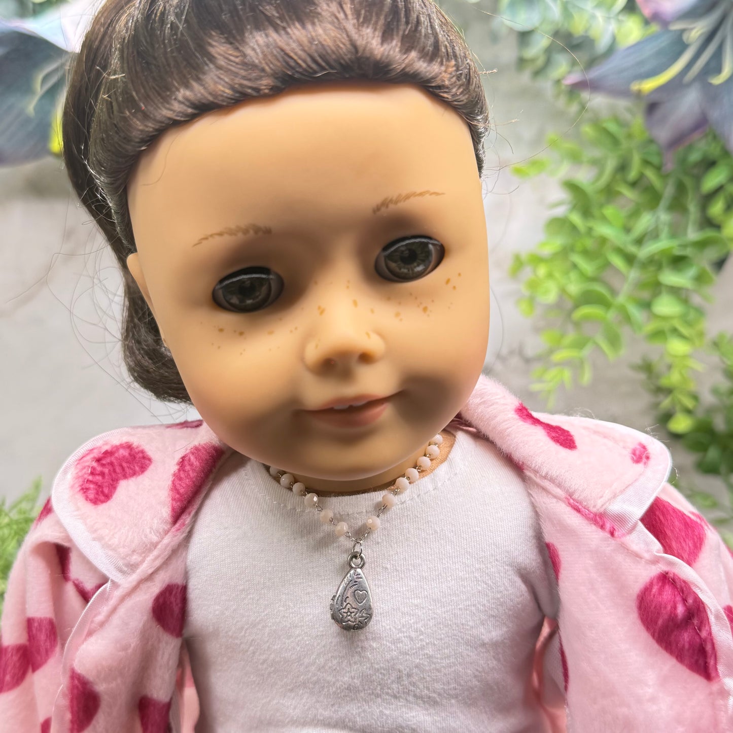Light Pink Beige Crystal Bead Chain Teardrop Charm Heart Flower Design Doll Necklace • 18 Inch Fashion Doll Jewelry