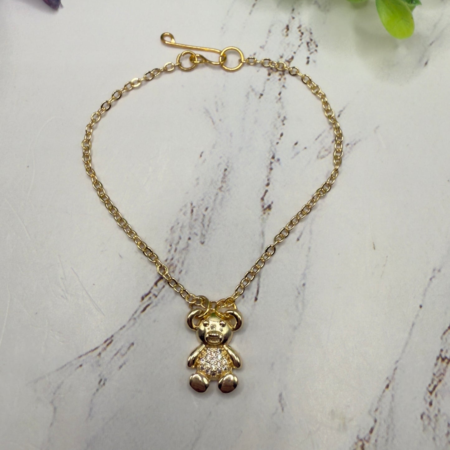 Gold Teddy Bear Rhinestone Accented Pendant Doll Necklace • 18 Inch Fashion Doll Jewelry