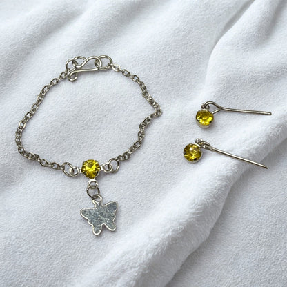 Yellow Rhinestone Silver Butterfly Charm Doll Necklace & Earrings for 16 Inch Fashion Dolls