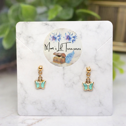 Teal Dangle Butterfly Charm Gold Post Doll Earrings • 18 Inch Fashion Doll Jewelry