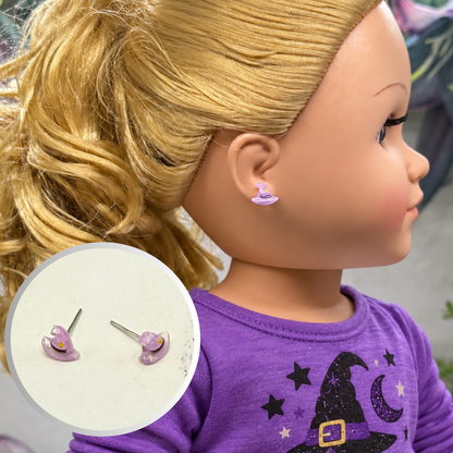 Purple Witches Hat Halloween Post Doll Earrings | for 18 Inch Fashion Dolls