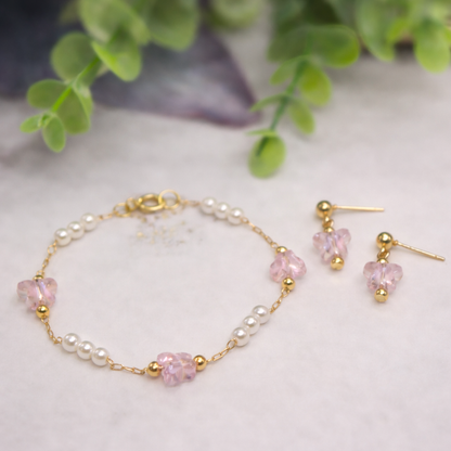 Light Pink Acrylic Crystal & Pearl Beaded Doll Necklace and Earrings Set • 18 Inch Fashion Doll Jewelry